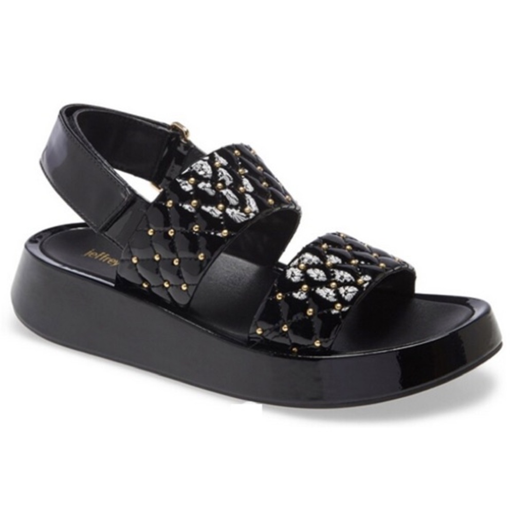 Jeffrey Campbell Black Patent Ardeman Quilted Gold Studded Platform Sandals
